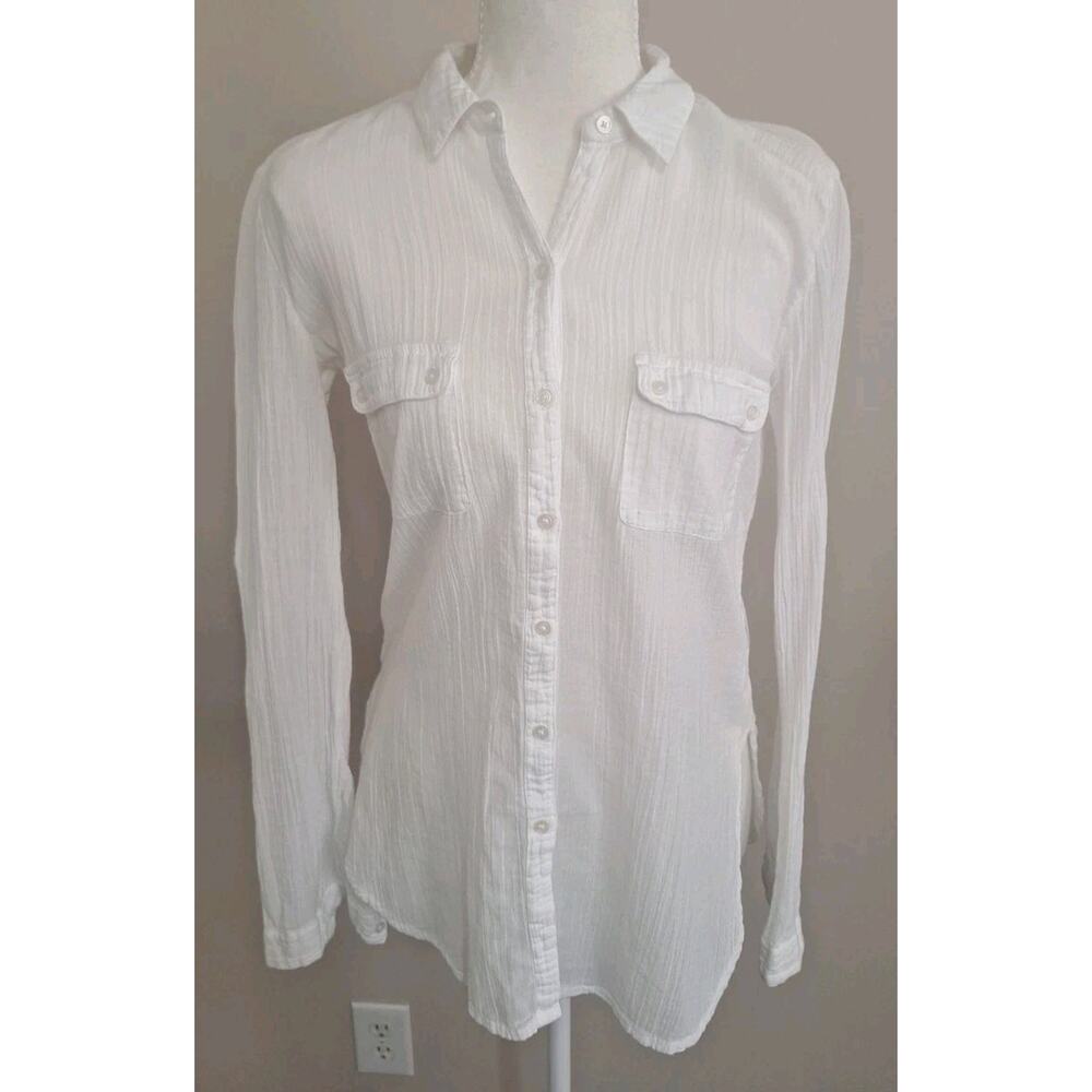 Aerie Women's XS White Gauzy 100% Cotton Button Up Top Beachy Coast